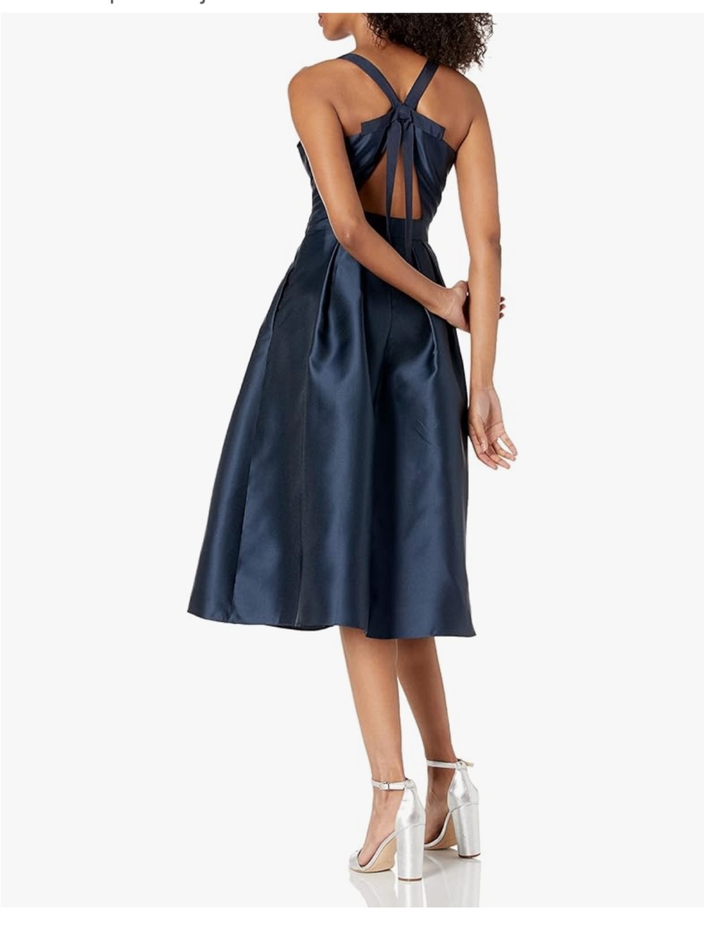 Adrianna Papell Navy Mikado Open-Back Midi Dress